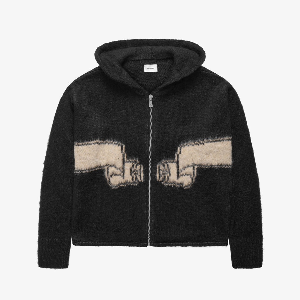 WRAPPED BANNED ZIP KNIT HOODIE - ASKYURSELF