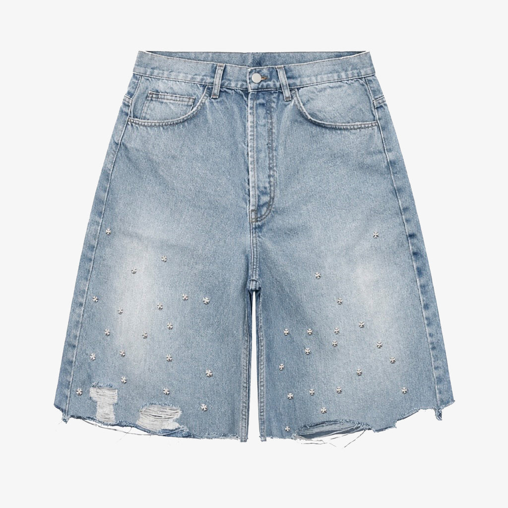 CROSS PIN BAGGY JEANS SHORTS - ASKYURSELF