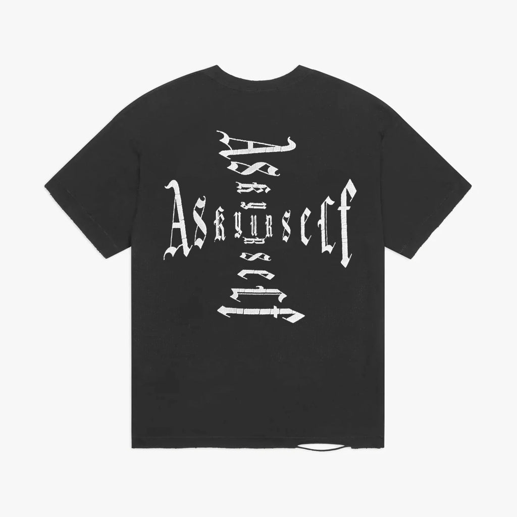 askyurself vintage加工 クロスTシャツ ASKYURSELF-Cross-Logo-T-black-