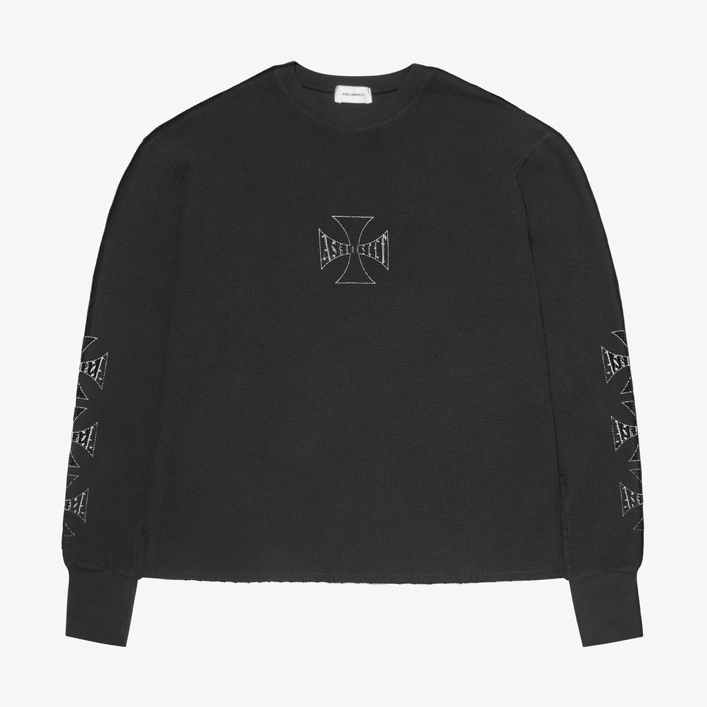 ASKYURSELF CROSS WAFFLE LS Black M ロンT ASKYURSELF-_cross-waffle-LS-
