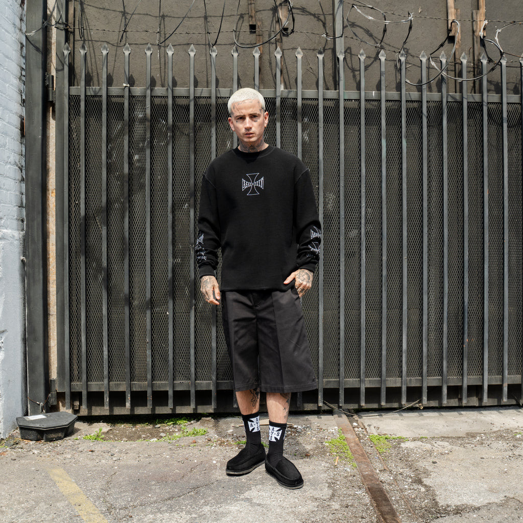 ASKYURSELF CROSS WAFFLE LS Black M ロンT ASKYURSELF (アスクユアセルフ)商品ページ - Cross Waffle LS Tee