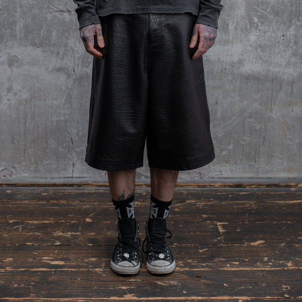 CROC LEATHER BAGGY SHORTS - ASKYURSELF
