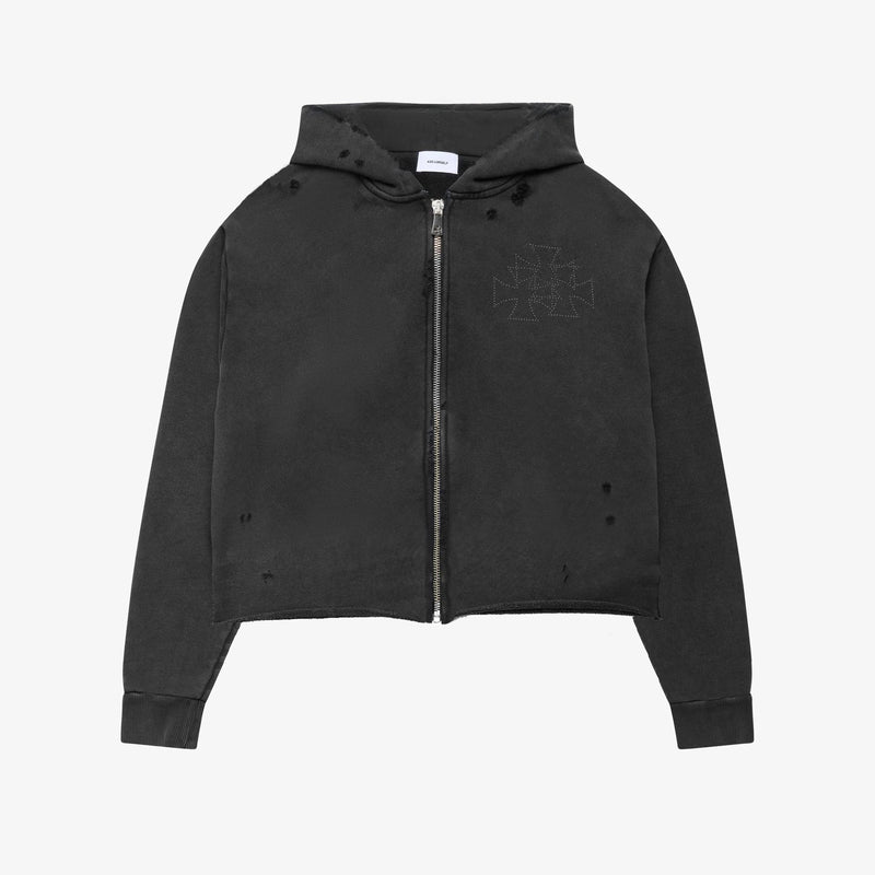 RAW CROSS STUDS ZIP HOODIE
