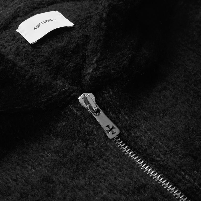 BRUSHED CROSS ZIP KNIT HOODIE