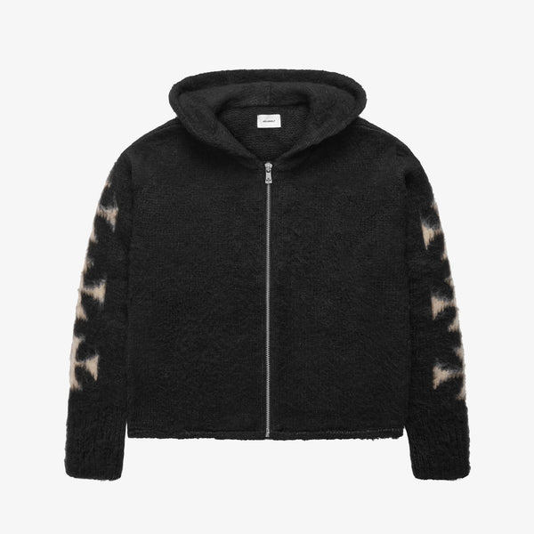 BRUSHED CROSS ZIP KNIT HOODIE