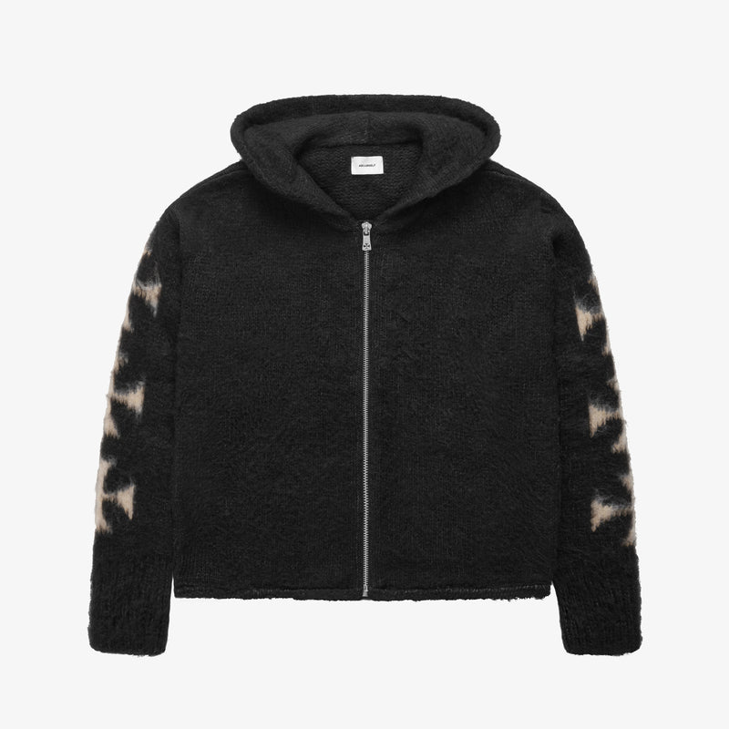 BRUSHED CROSS ZIP KNIT HOODIE