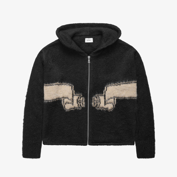 WRAPPED BANNED ZIP KNIT HOODIE
