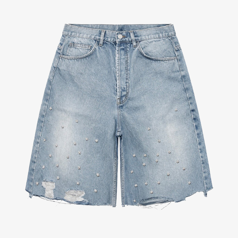 CROSS PIN BAGGY JEANS SHORTS - ASKYURSELF