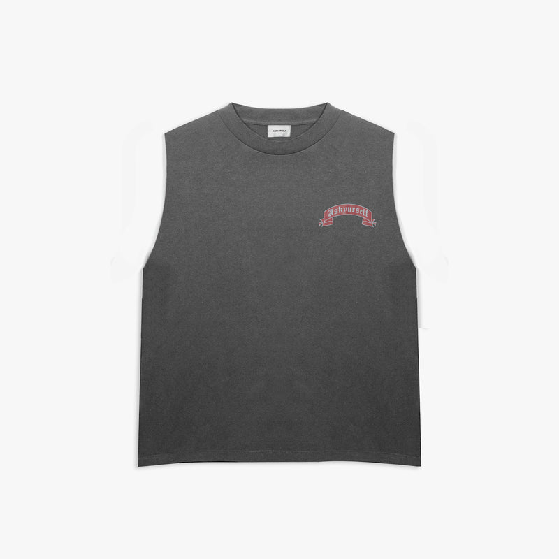 RED BANNED CUT SLEEVELESS  T