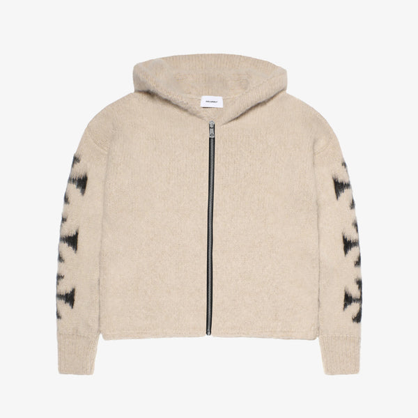 BRUSHED CROSS ZIP KNIT HOODIE