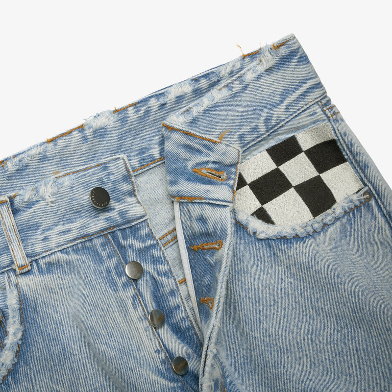 BAGGY CHECKERED DENIM SHORTS