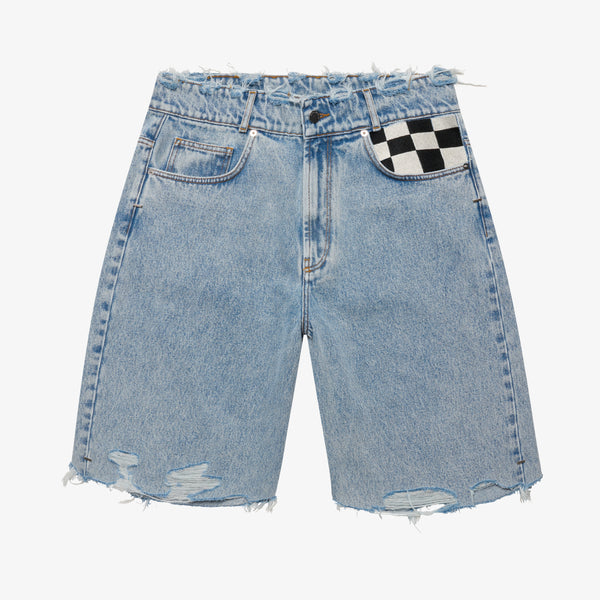 パンツ BAGGY CHECKERED DENIM SHORTS BAGGY CHECKERED DENIM SHORTS - ASKYURSELF