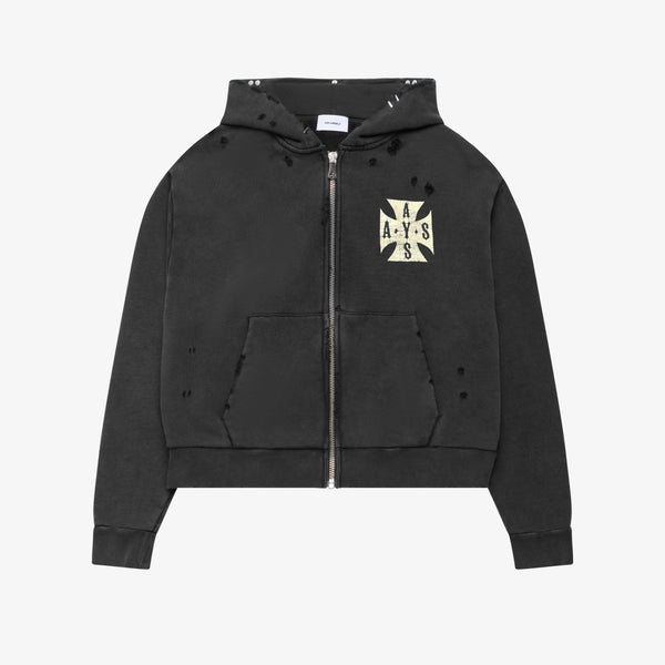 CROPPED VINTAGE CROSS ZIP HOODIE