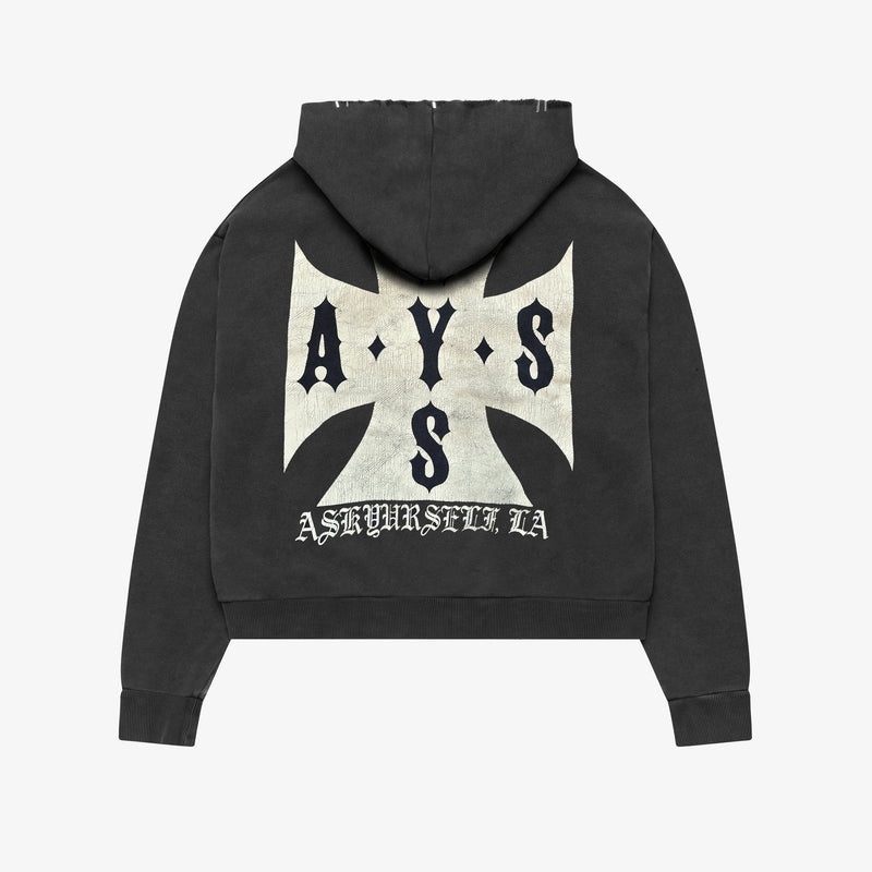 CROPPED VINTAGE CROSS ZIP HOODIE