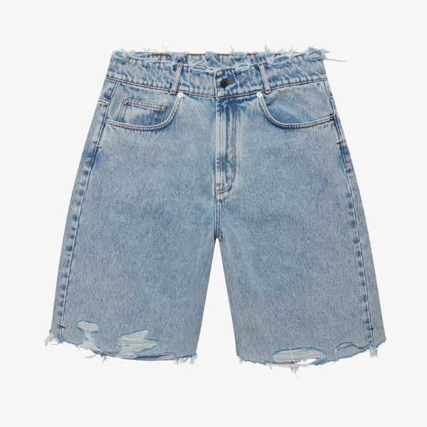 FRAYED BAGGY DENIM SHORTS