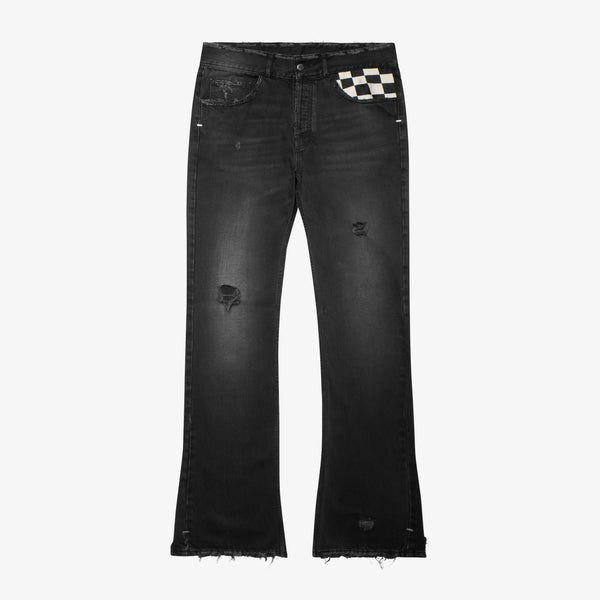 FLARED CHECKERED BAGGY JEANS