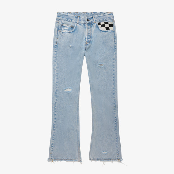 FLARED CHECKERED BAGGY JEANS