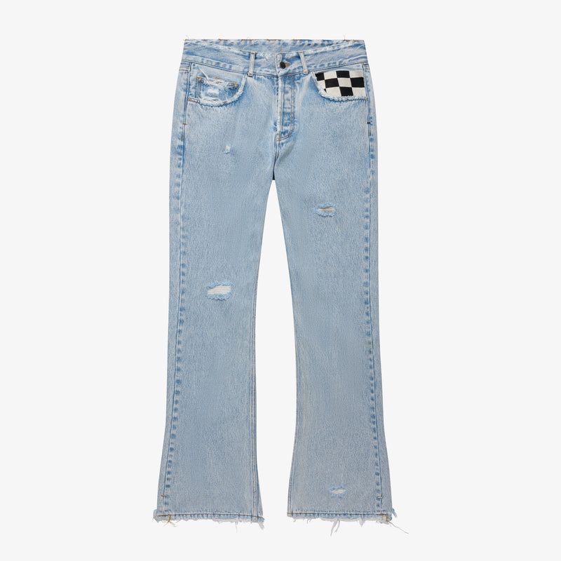 FLARED CHECKERED BAGGY JEANS