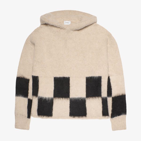 BRUSHED CHECKERED KNIT HOODIE