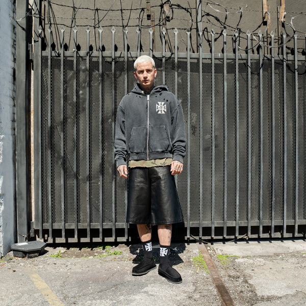 CROPPED VINTAGE CROSS ZIP HOODIE