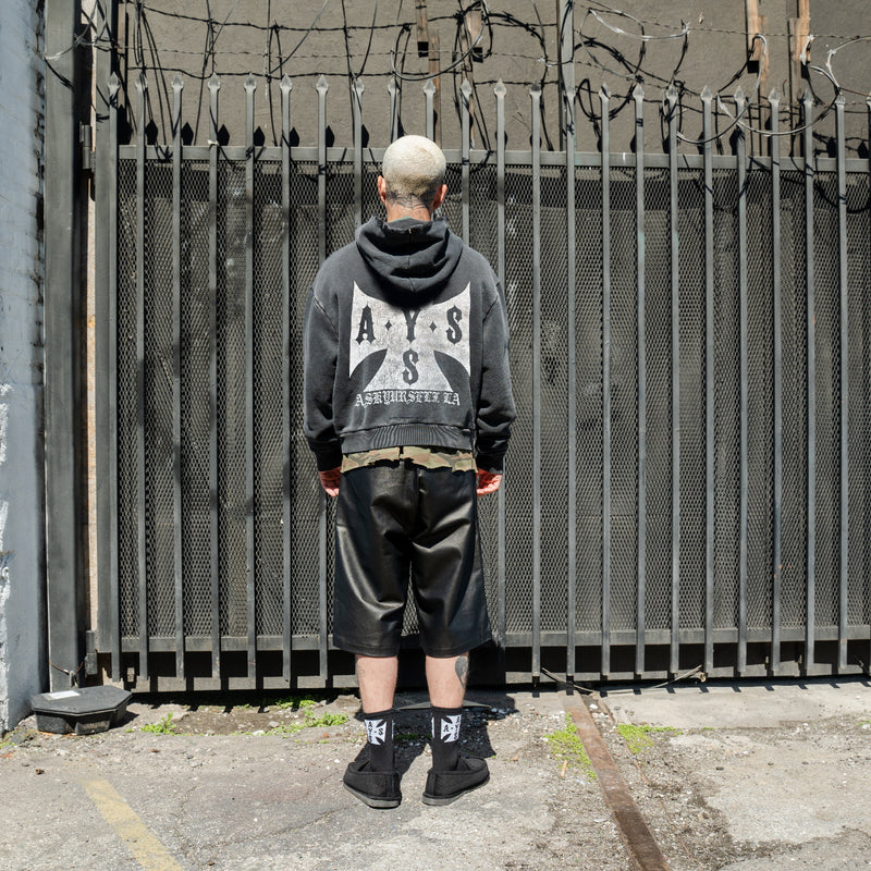 CROPPED VINTAGE CROSS ZIP HOODIE