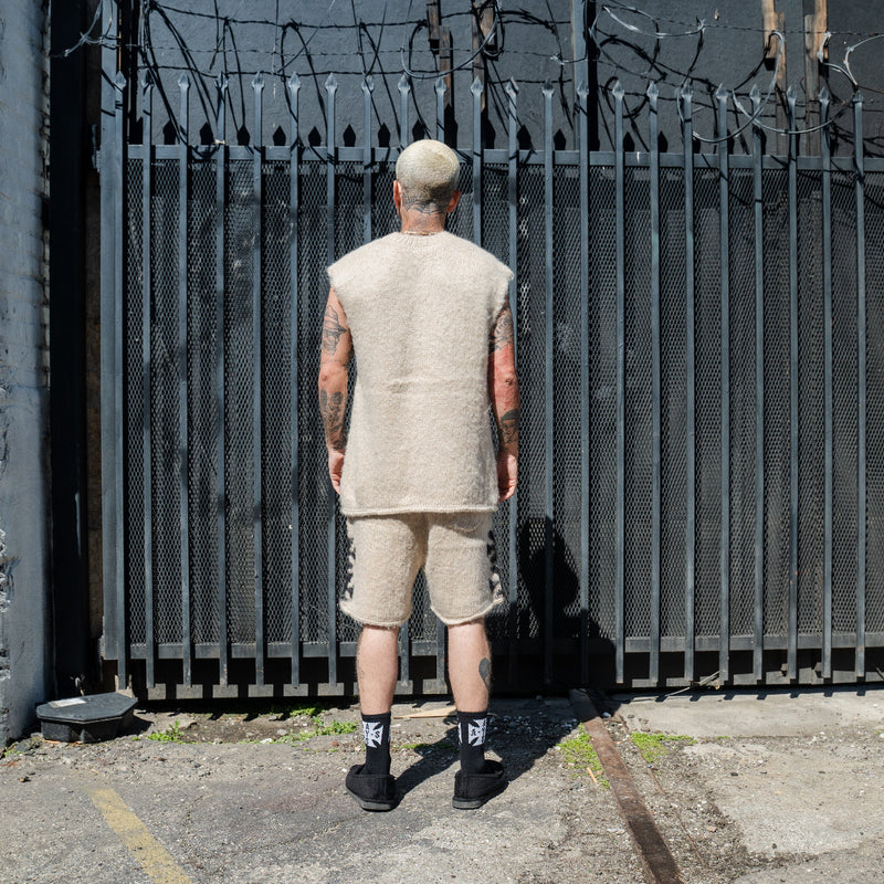 BRUSHED CROSS KNIT SET ECRU