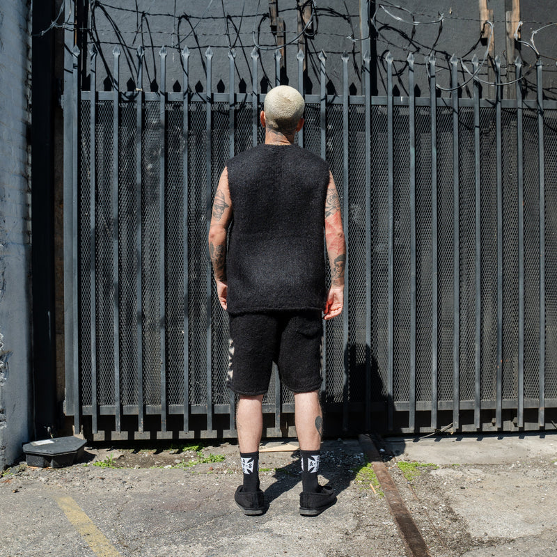 BRUSHED CROSS KNIT SET BLACK