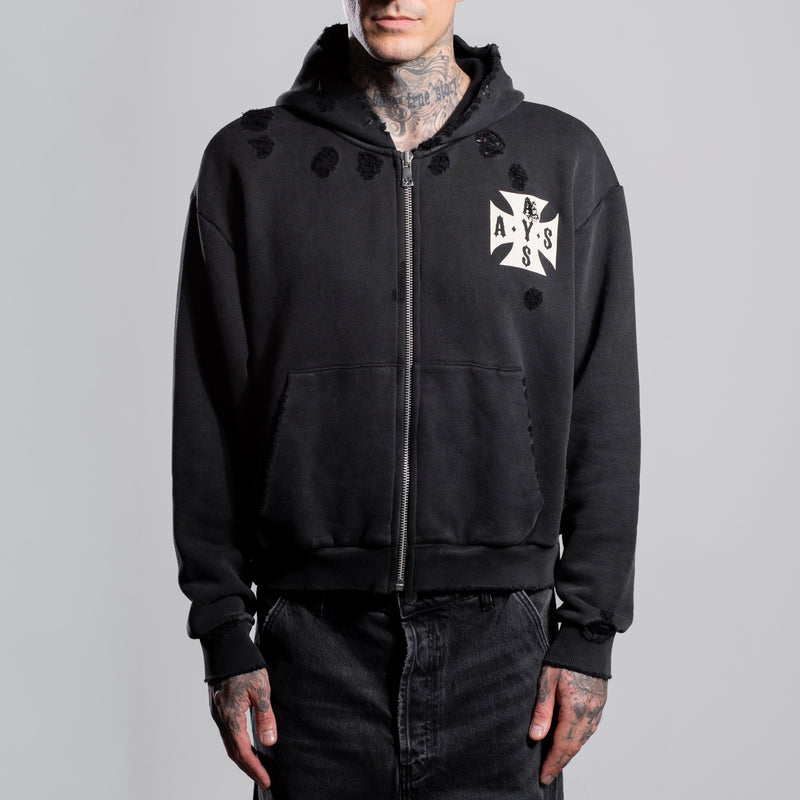 CROPPED VINTAGE CROSS ZIP HOODIE