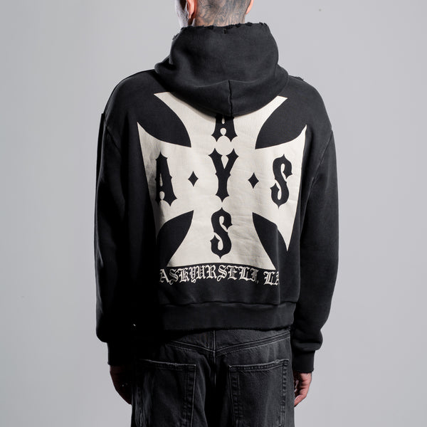 CROPPED VINTAGE CROSS ZIP HOODIE