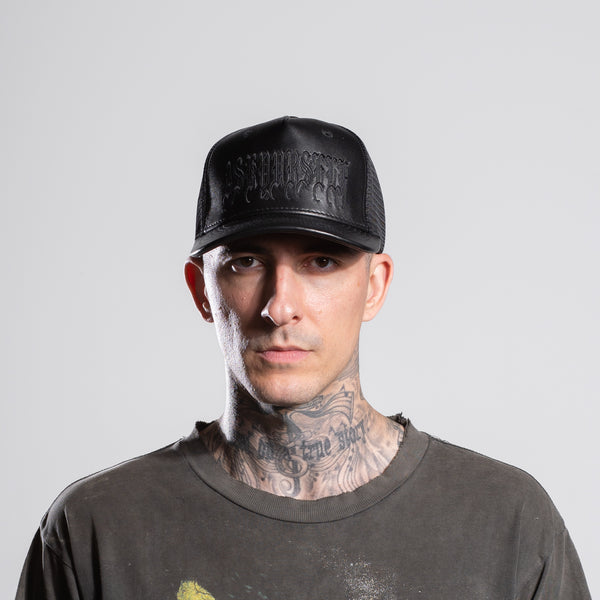 GOTH LEATHER TRUCKER CAP