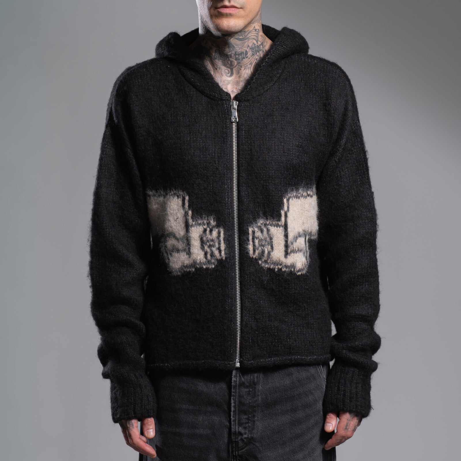 WRAPPED BANNED ZIP KNIT HOODIE - ASKYURSELF