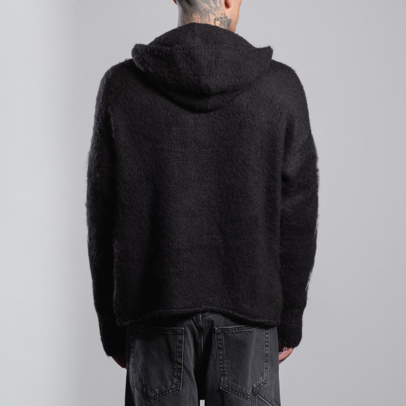 BRUSHED CROSS ZIP KNIT HOODIE