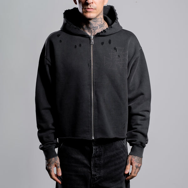 RAW CROSS STUDS ZIP HOODIE