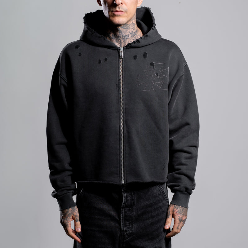 RAW CROSS STUDS ZIP HOODIE