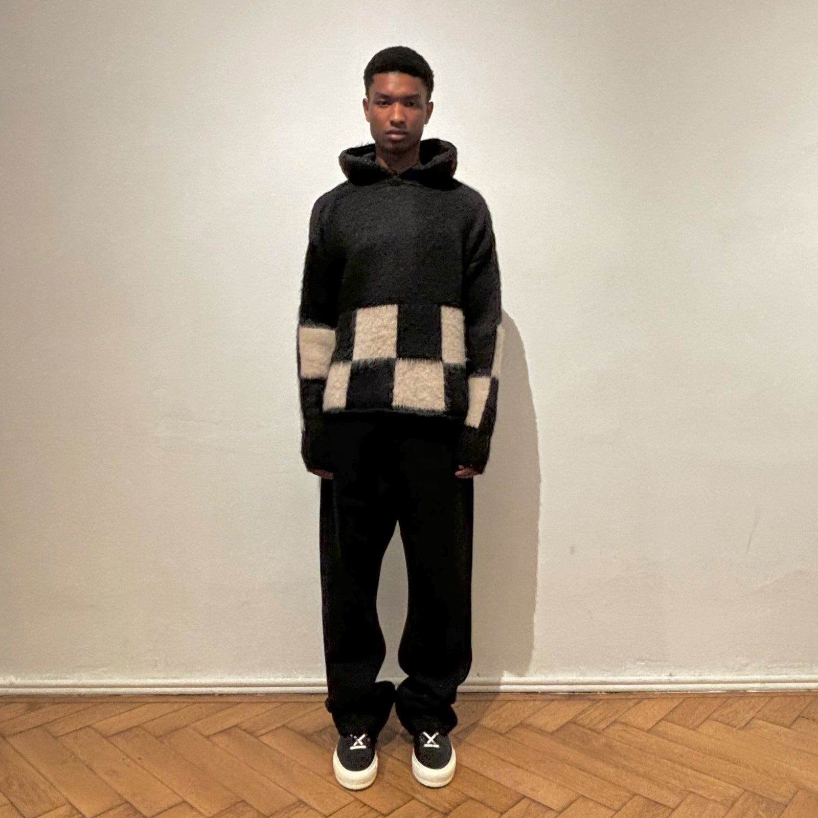 【ASKYURSELF】アスクユアセルフ BRUSHED CHECKERED KNIT HOODIE BRUSHED CHECKERED KNIT HOODIE - ASKYURSELF