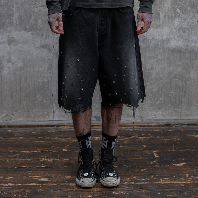 CROSS PIN BAGGY JEANS SHORTS - ASKYURSELF